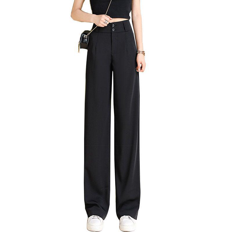 

High Waist Black Wide-Leg Floor-Length Pants for Women - Slimming, Draping, Loose Fit, Perfect for Spring and Autumn S, 80-95 jin