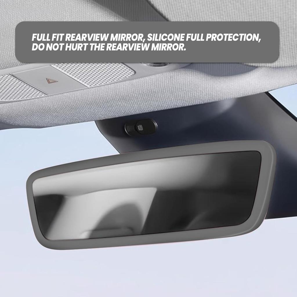 Car Rear View Mirror Silicone Protector Cover, Compatible with Model 3/Y, Auto Interior Mirror Decoration Frame, Car Accessories (Gray)