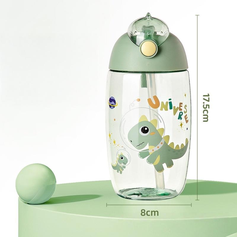 

600 мл Милый и прочный мультяшный поильник с динозавром, не содержит БФА, портативная уличная бутылка для воды, креативная чашка для кормления с соломинками и крышками 600ml зелёный