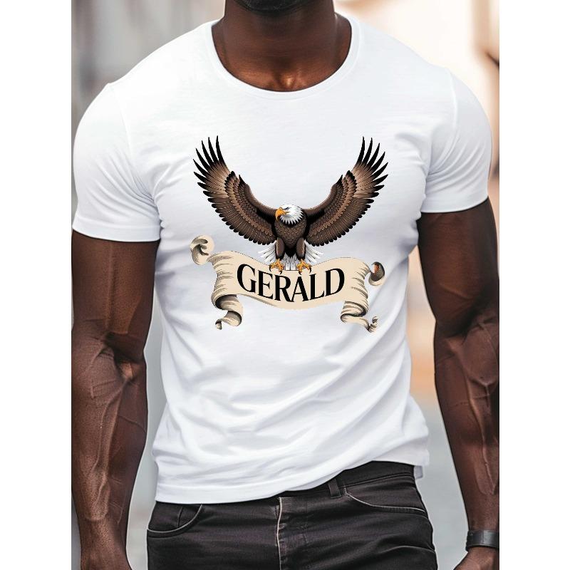European sizes Majestic Bald Eagle Gerald Banner Men'S Casual Grew Neck Short Sleeve T-Shirt for Summer