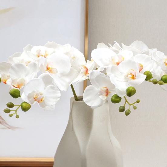 Flores de Orquídeas Artificiales Real Touch Flores Artificiales de Seda Falsa Flor Phalaenopsis Artificial con 5 Cabezas Florales para Decoración Interior del Hogar Mesa de Oficina