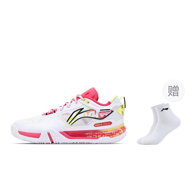 Li Ning Saga 3pro Cushioning Slip Resistant Abrasion Resistant Low Top Badminton Shoes Unisex White Yellow AYAV001-5