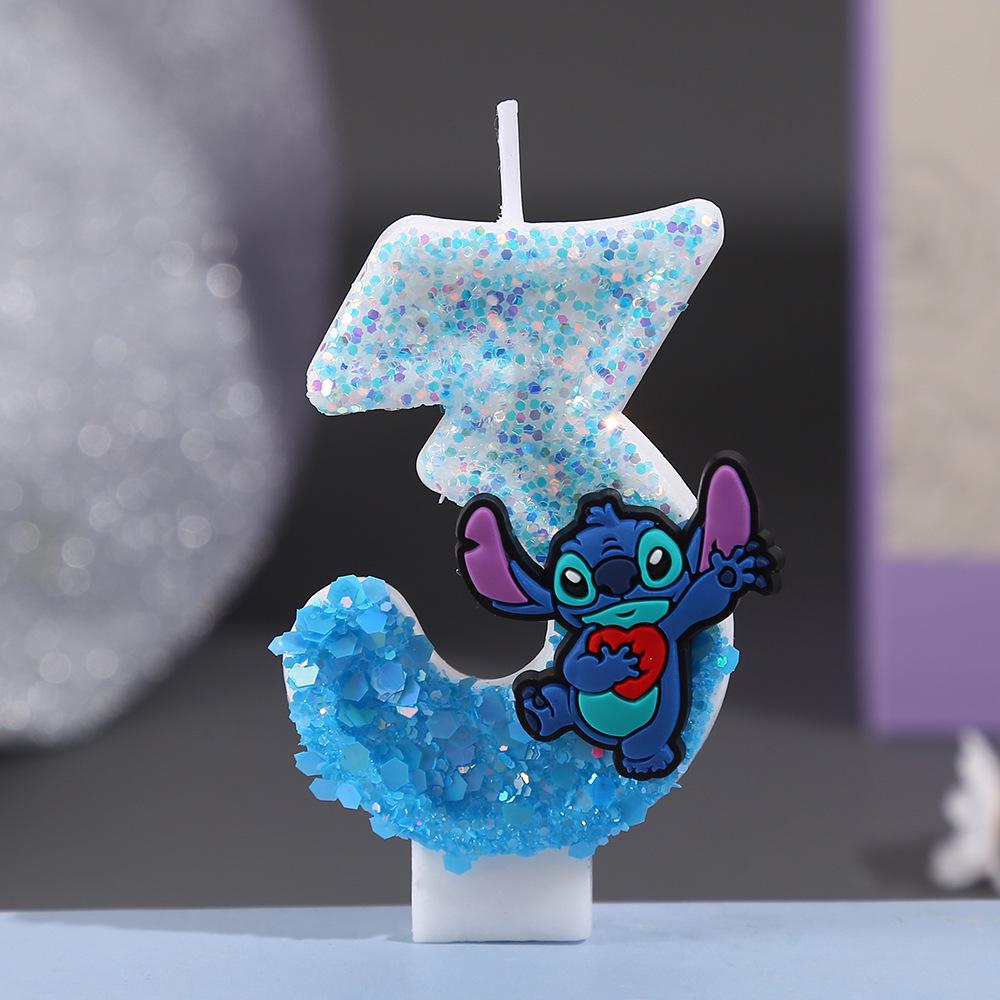 Stitch CP Glitter Candle: Shiny Digital Birthday Cake Topper