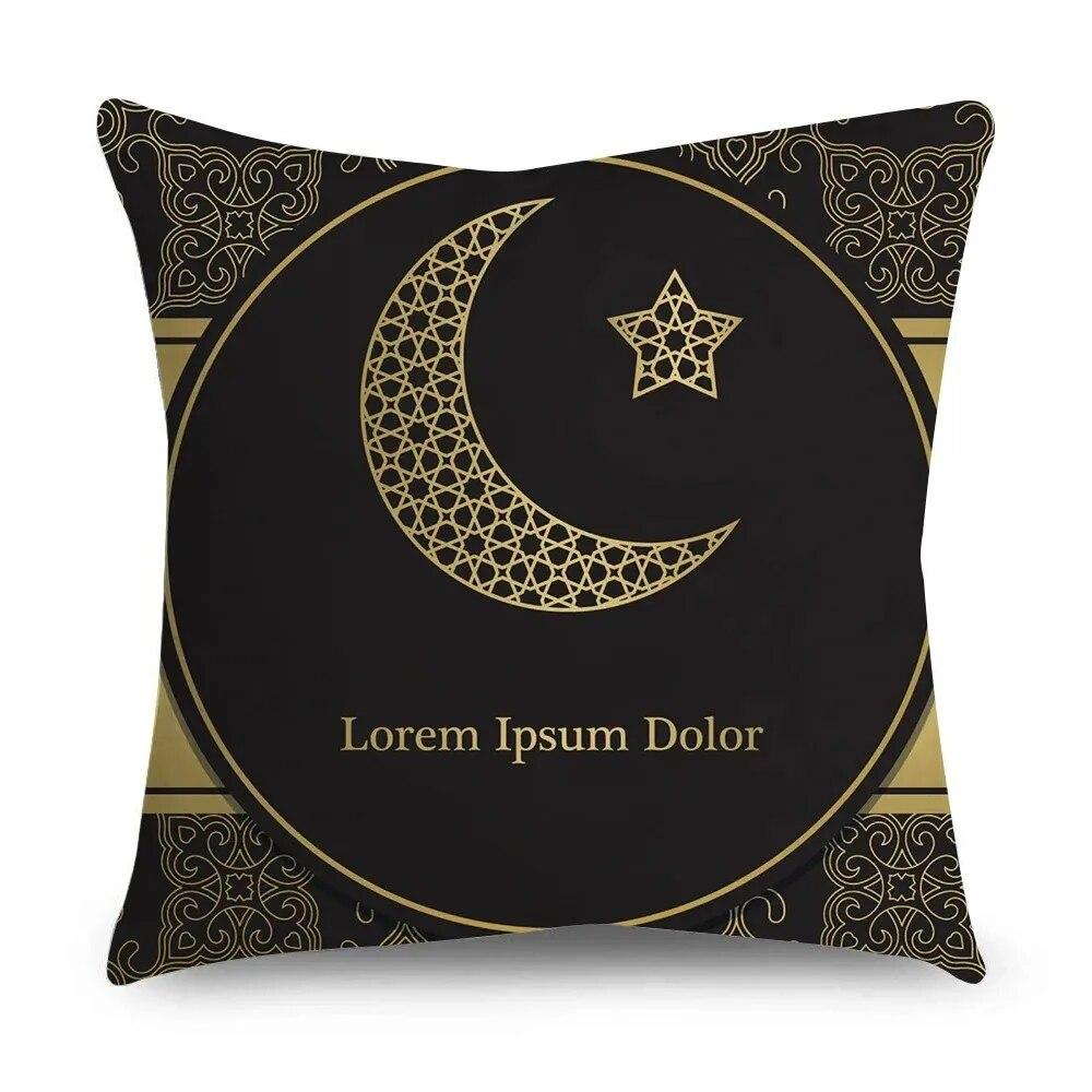Ramadhan Kissenbezug Islamisches Eid Mubarak Schwarz Gold Kissenbezug Heimdeko Sofa Dekokissenbezug 45cm*45cm