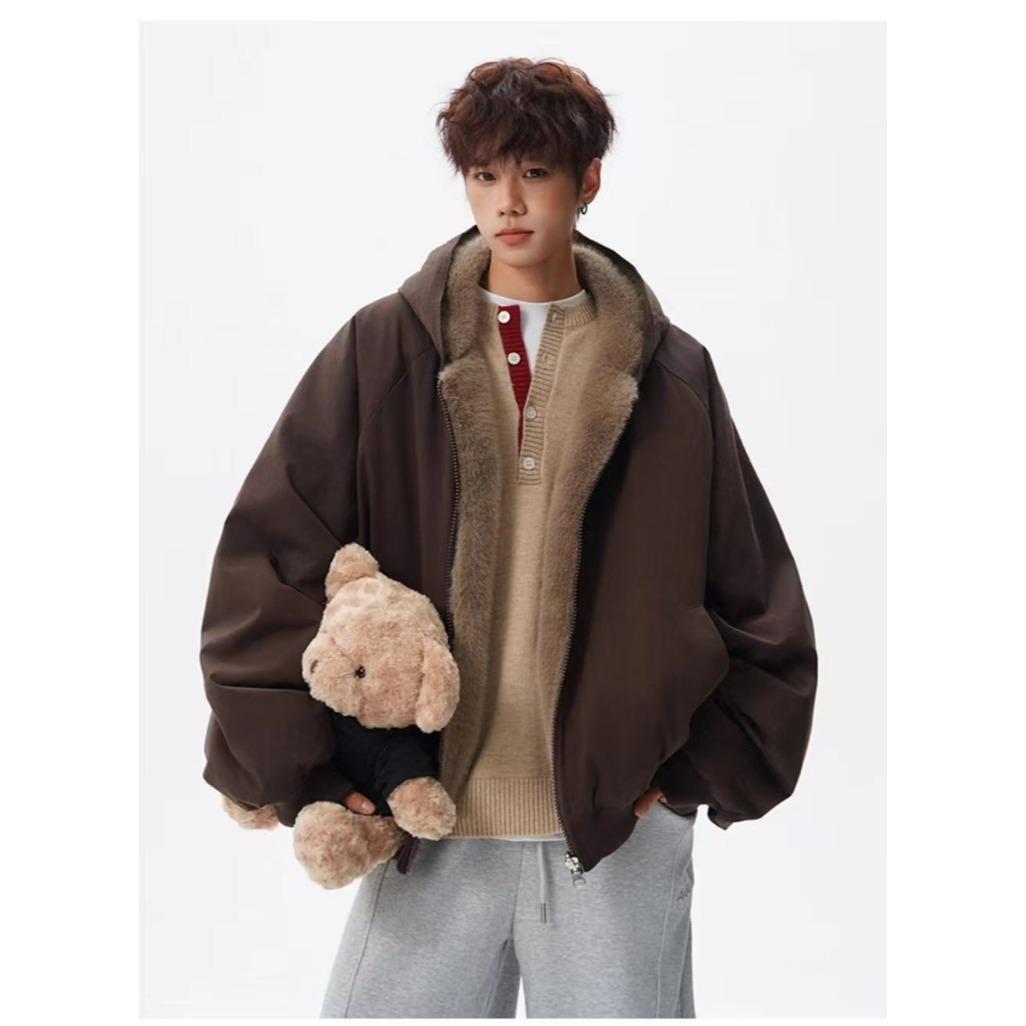 

Men s Cotton Coat with Plush Lining – Reversible, Loose, Casual Style for Couples, Perfect for Autumn and Winter. XL