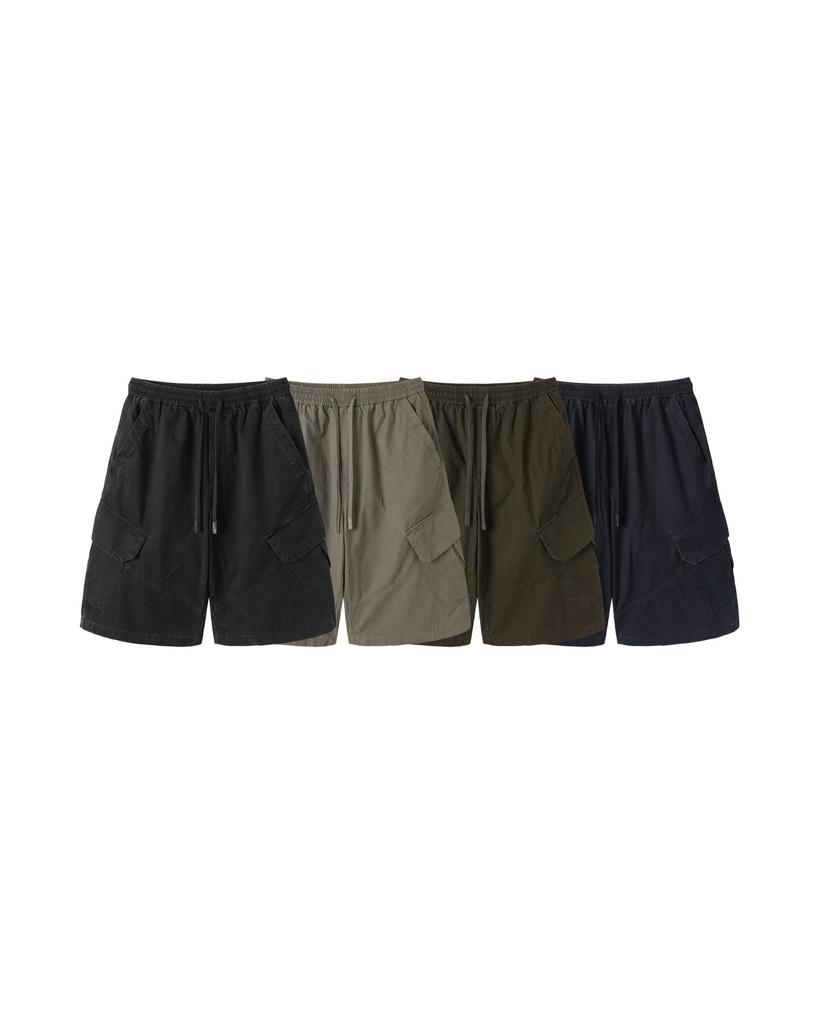 APOSTROPHE COMMA Washed Cargo Cotton Elastic Waist Half Pants_Khaki