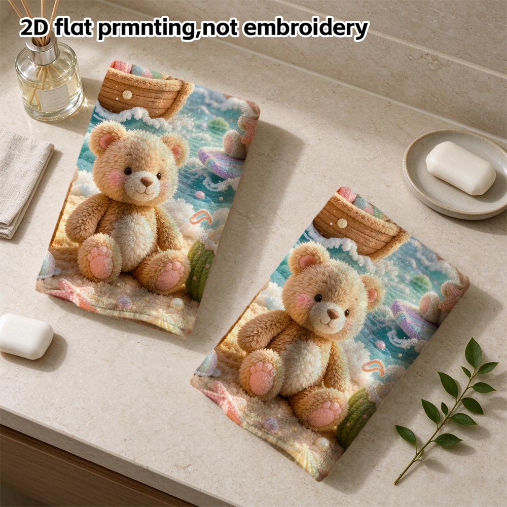 Cute Beach Bear And Rabbit Print Towel, Quick Dry Absorbent Towel for Shower And Travel