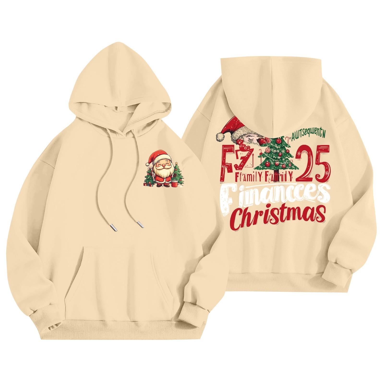 

Женский повседневный свитер с длинным рукавом, рождественский принт, капюшон, толстовка с карманами XL бежевый