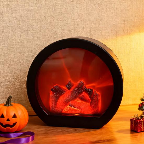 LED Flame Effect Lantern Retro Tabletop Fireplace Decor with Realistic Flickering Light Indoor Outdoor Lantern