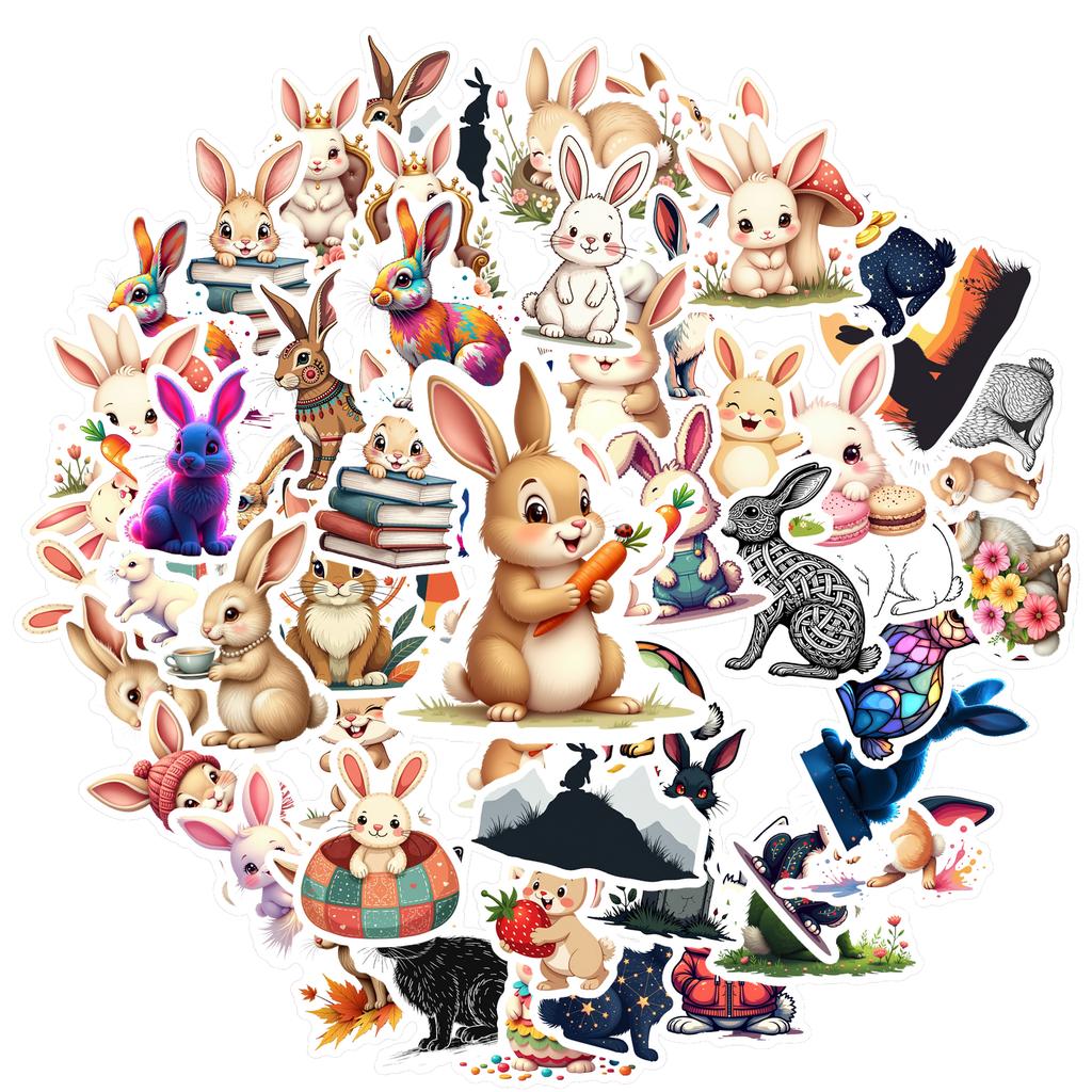 35-50pcs Cartoon Rabbit Stickers Kawaii Easter Bunny Graffiti Diy Laptop Decals Decoration Stiker Reward Stationery