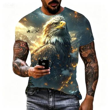 Summer Realistic Animal Printed Short Sleeved Men's Niche Tough Guy Style Breathable T-shirt