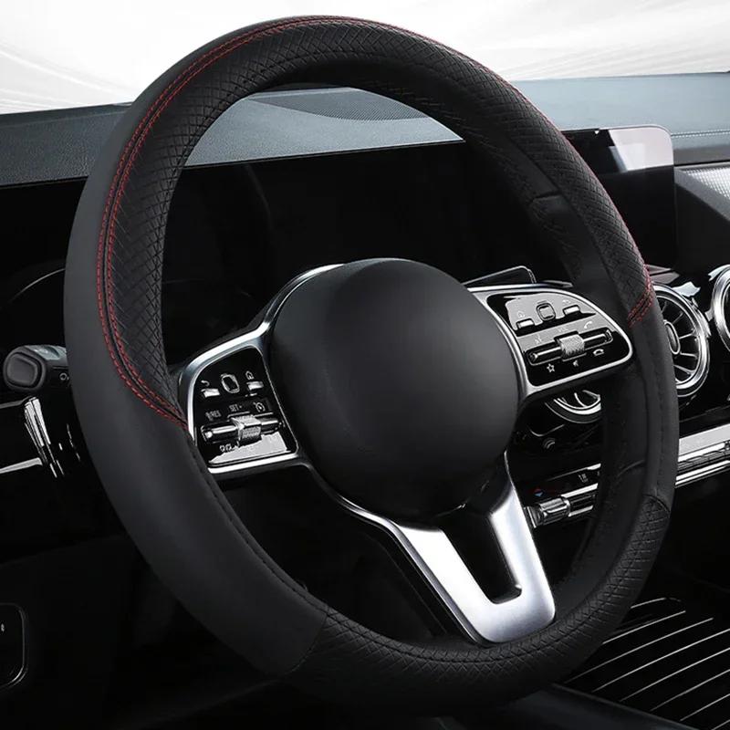 Leder-Lenkradbezug fürs Auto, 38 cm, sportlicher Auto-Lenkradbezug, rutschfest und kratzfest