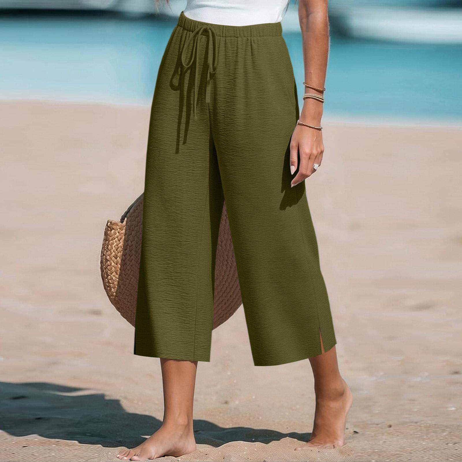 Women s Loose Straight Drawstring Pocket Pants Casual Pants L