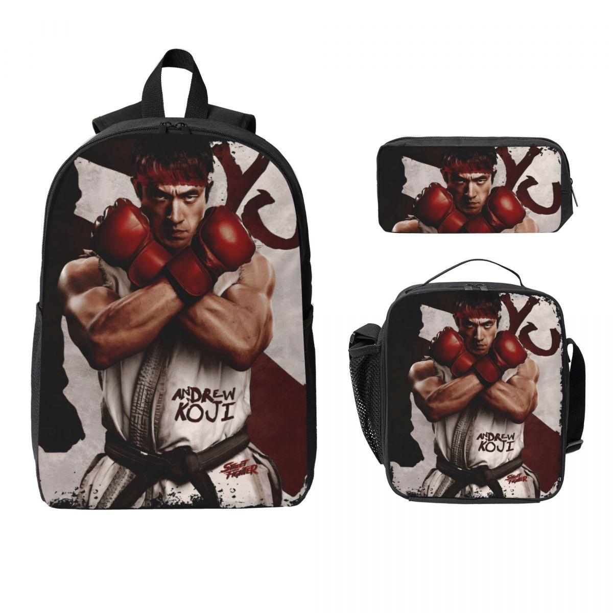 3 Stuks Streets Fighters 2026 Schooltassen Set voor Kinderen Etui Rugzak Sets met Lunchbox Voor Schoolleerlingen Rugzak