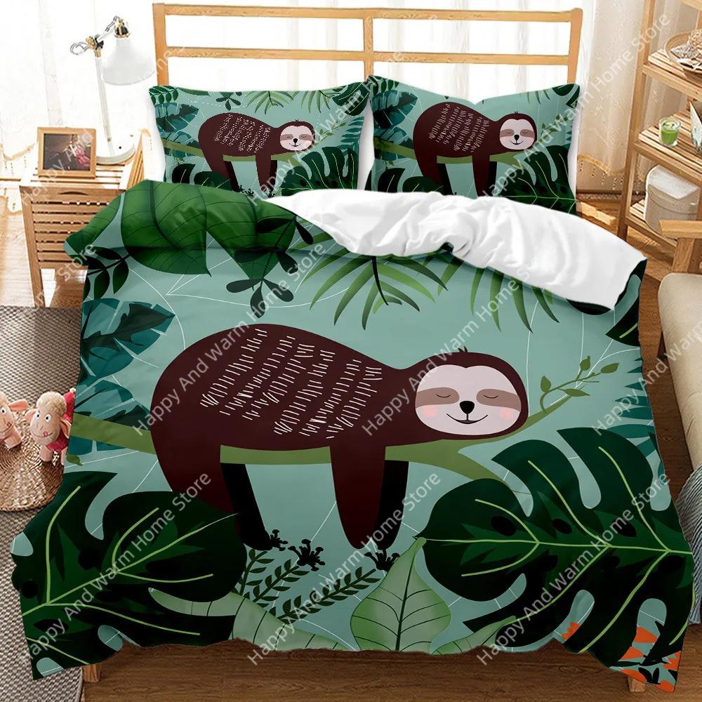 Carton Sloth Soft Duvet Cover King Quen Funy Animal Beding Set For Young Boys Wildlife Polyester Comfortable Quilt Cover Young Boys Birthday Gifts