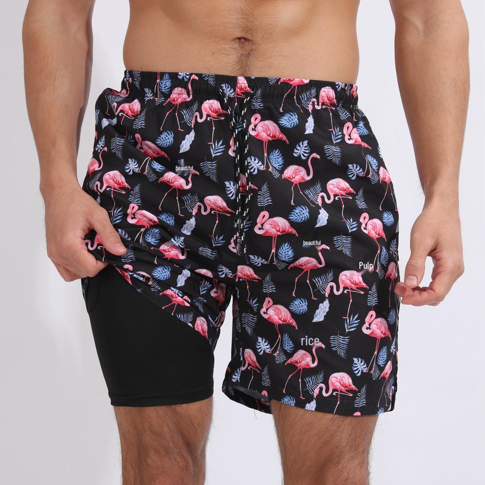 Crazy Muscle Summer Men's Printed Double Layer Plus Size Beach Shorts