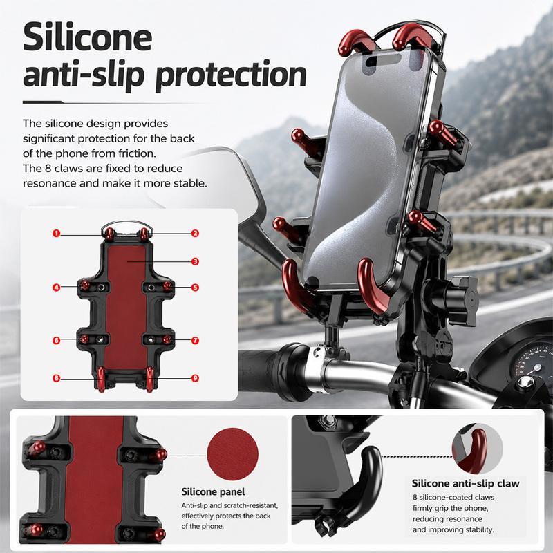 Motorcycle Bike Phone Holder w/ Shock Absorbe Handlebar M8 M10 Rearview Mount for 4.7-7.1 inch Shockproof Mobile Phone Stand