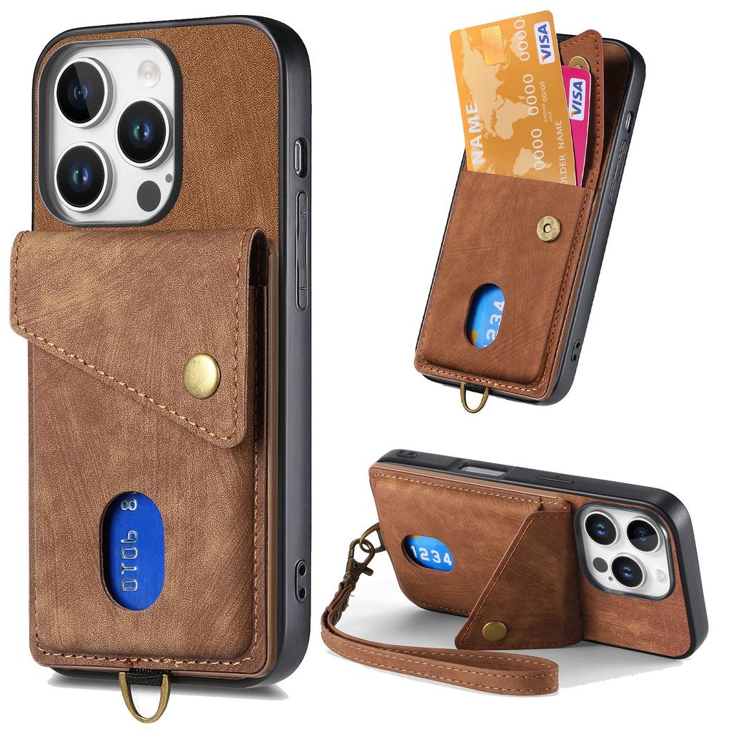 Kickstand Leather Wrist Strap Wallet with Card Holder Phone Case for iPhone 16 15 14 11 Pro Max XS XR 7 8 Plus 13 12 Mini Cover