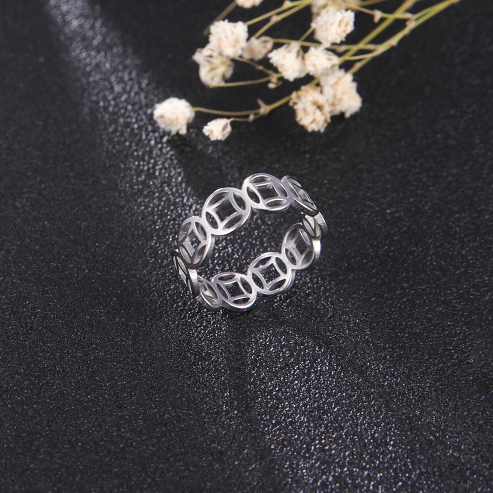 Lucky Coin Rings for Women Men Stainless Steel Wedding Party Couple Ring Jewelry Gift for Lover Cheap