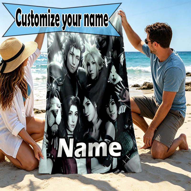 Custom Name Personalized Final Fantasy Print Beach Towel, for Trip Camping Beach Party Home Decor, Birthday Gift for Family & Friends