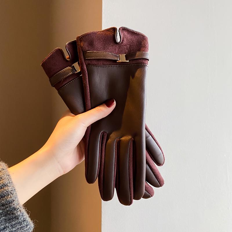 Women's Fingerless Faux Leather Winter Gloves - Thick Velvet Lining, Cold-Proof for Cycling & Driving