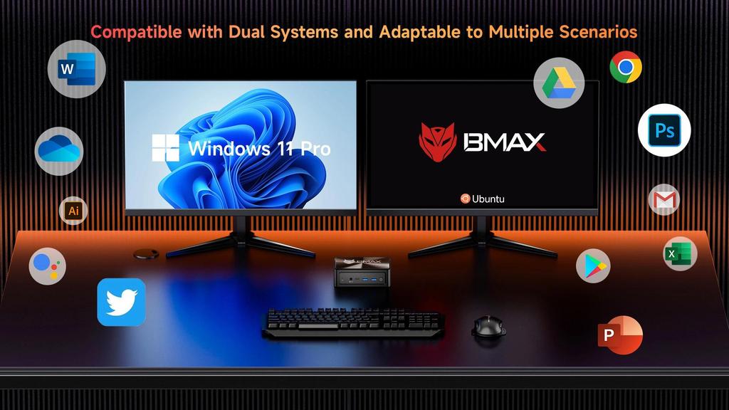BMAX B8A Puissance AMD Ryzen 7 PRO 8845HS Processeur AMD Radeon 780M 32G 1 To SSD Windows 11 Pro WiFi Bluetooth USB HDMI Type-c