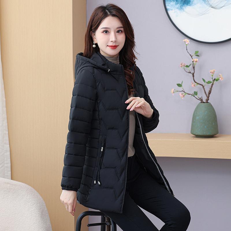 

Down Cotton-padded Clothes Women s Medium and Long Winter Fashion Cotton-padded Clothes Slim and Thin Thickened Large-size Cotton-padded Jacket 2XL（105-115） чёрный