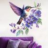 Cartoon Aesthetic Purple Floral Hummingbird Wall Stickers, Self-Adhesive Decor for Room Bedroom Decoration