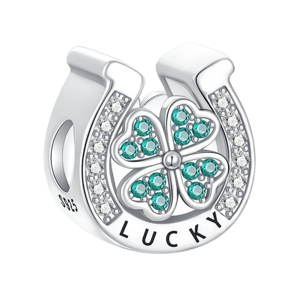 925 Silver Four Leaf Clover Pendant Green Lucky Charm Beads DIY Jewelry for Women Bracelet Making Diy