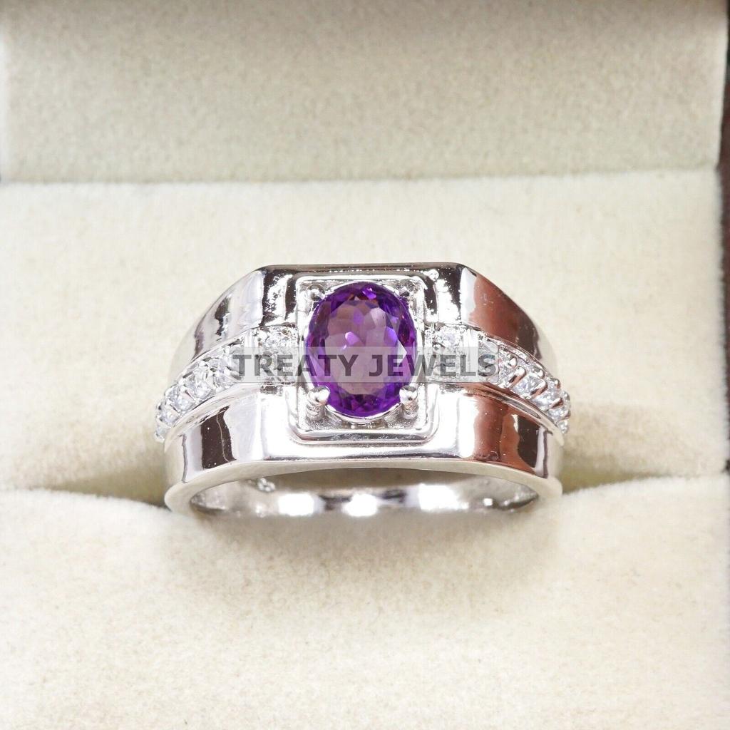 Amethyst Oval Cut Gemstone With 925 Sterling Silver Ring For Men's #A700 JL375658915060