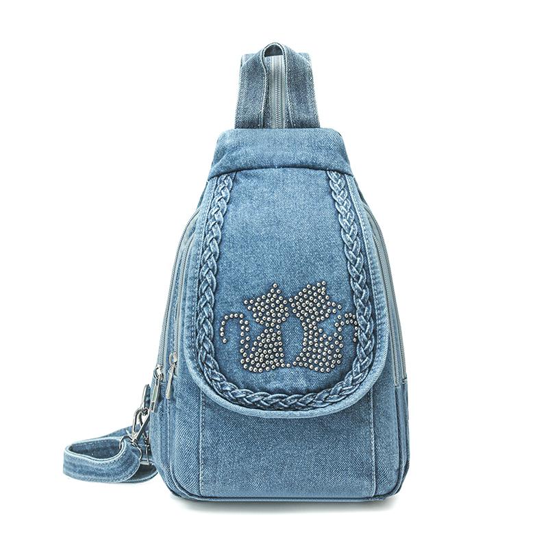 Zaino Borsa a Tracolla da Donna Borsa da Petto Multiuso Zaino in Denim All-match