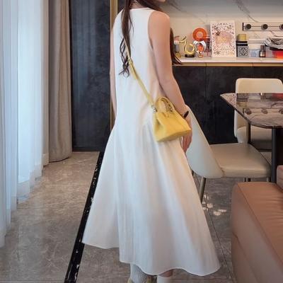 White Sleeveless Loose Vest Dress High-end Chic Sleeveless Dress A-shaped Long Dress Age-reducing Vest Skirt