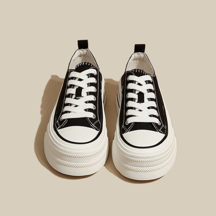 

Женские туфли на платформе-маффин, парусиновые туфли, женские 2025, новая весна, взрыв, корейская версия белых туфель, повседневные спортивные кеды 40 чёрный