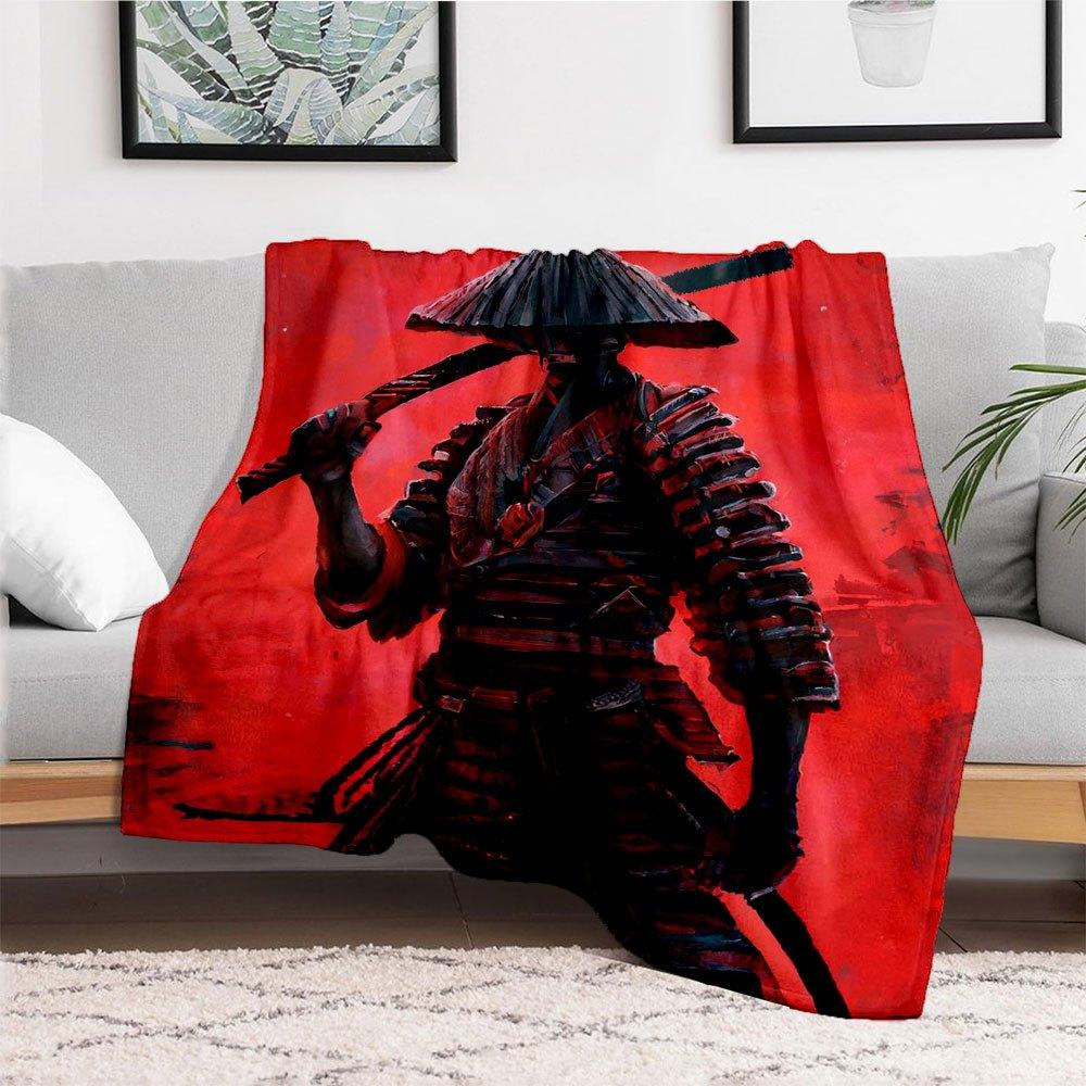 Samurai Warrior Art Print - Japanese Bushido PosterBlanket Flannel Throw Blanket for Sofa, Bed, Travel, Camping, Office, Couch, Chair, And B