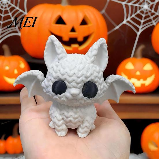 Festive Halloween Decor Ornament, Knitted Texture Bat Cat Design Figure, Dark Style Ornament Mini Size Sculpture for Party Desk Shelf