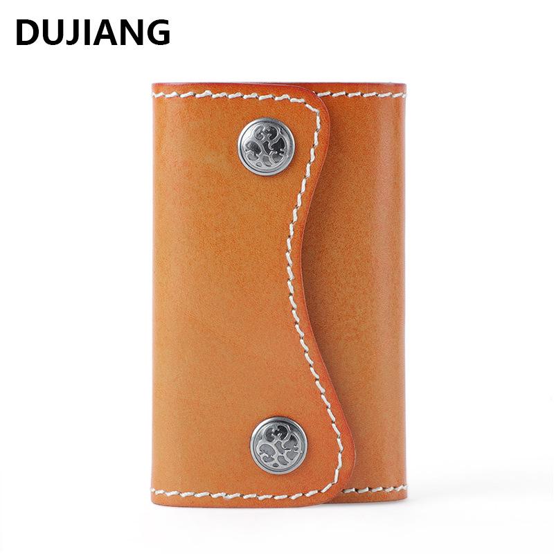 Genuine Leather Key Case & Card Holder with Snap Button - Large Capacity, Multi-Functional Vegetable Tanned Cowhide Storage Bag