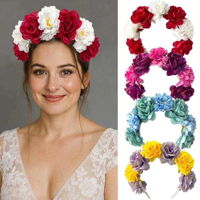 Floral Headband For Women Girls Artificial Bohemian Flower Crown Fashion Hair Accessory For Wedding Festival Party