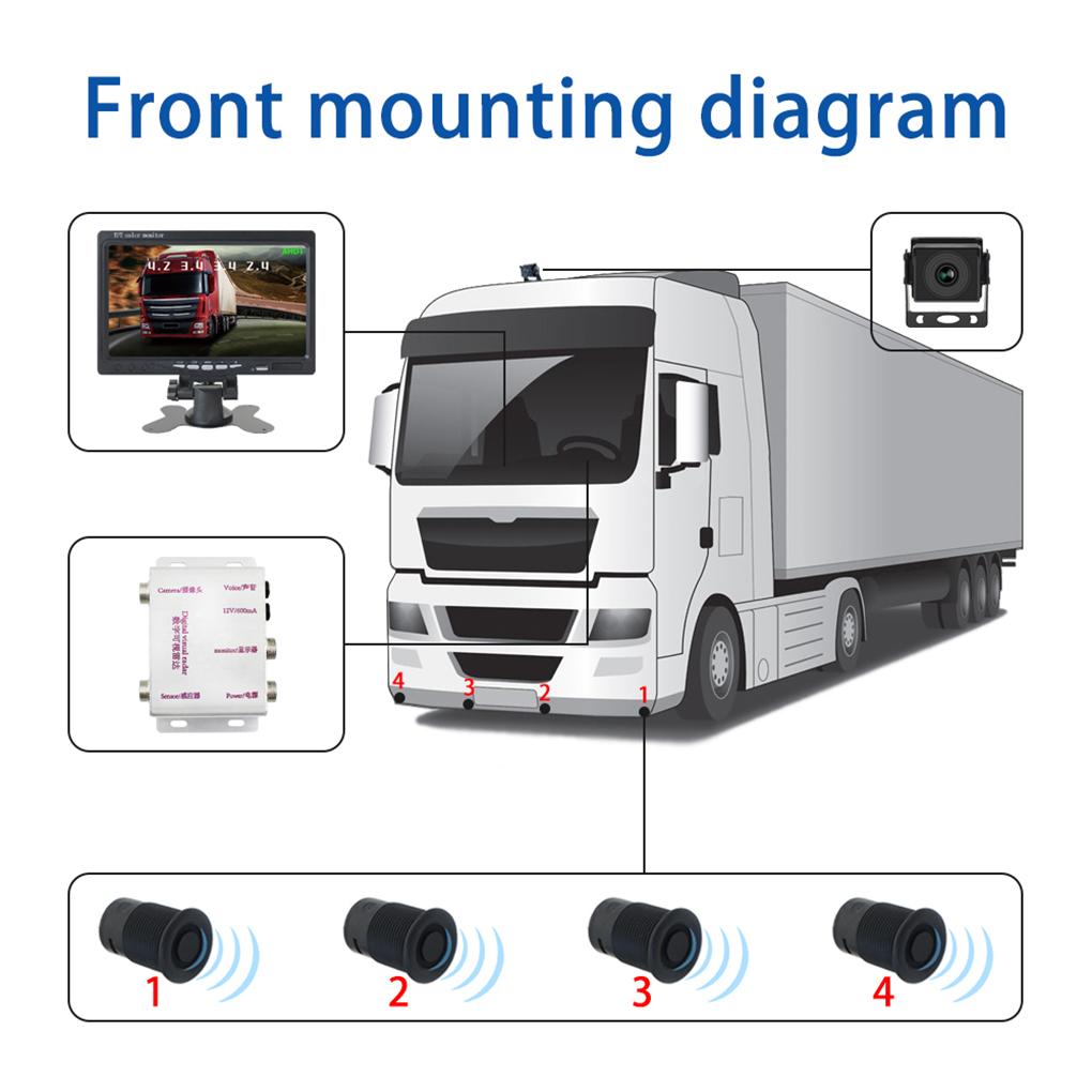 ABS 7Inch HD Visual Digital Moni-tor Radar System AHD Parking Sensor View Camera System Alarm