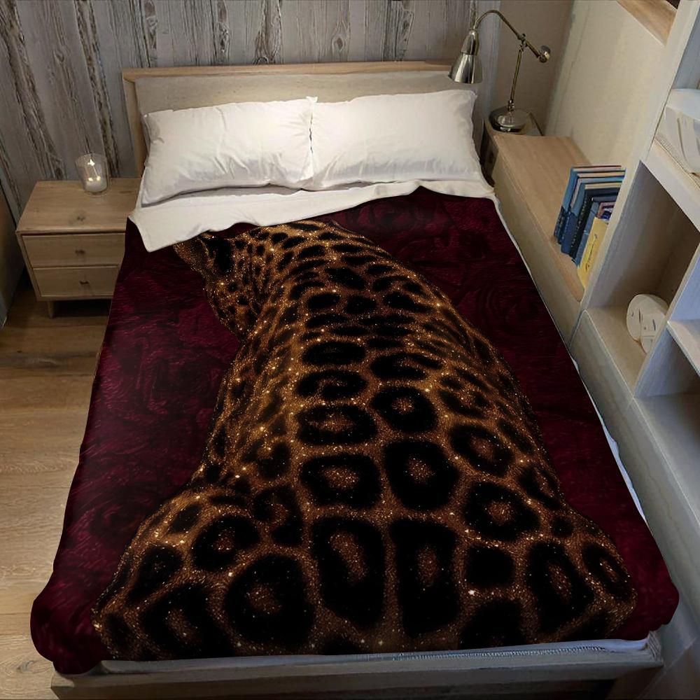 Gilded Leopard Flannel Blanket Warm Soft Halloween Christmas Couch Warm Cozy Decorative Decor Gift for All Season