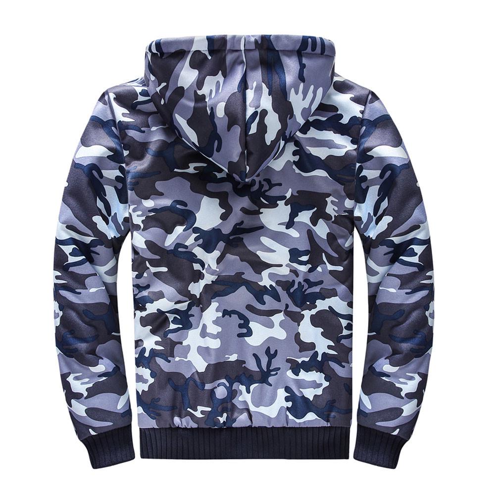 Herren Camouflage Hoodie Winter Warm Fleece Reißverschluss Pullover Jacke Outwear Mantel