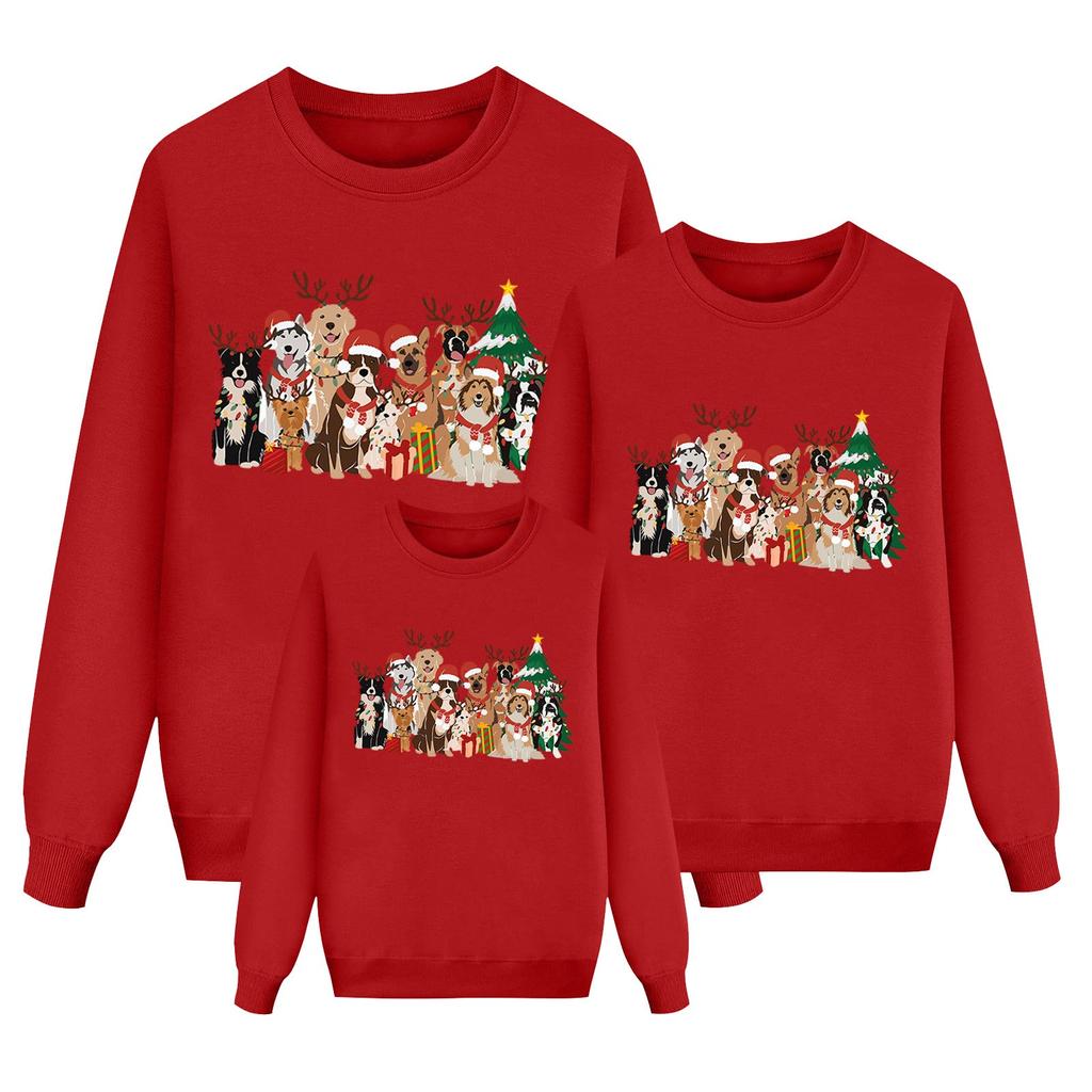 Rodzinna bluzka z długim rękawem, sweter świąteczny, rodzinna świąteczna koszulka sportowa z okrągłym dekoltem, ciepło zimowe