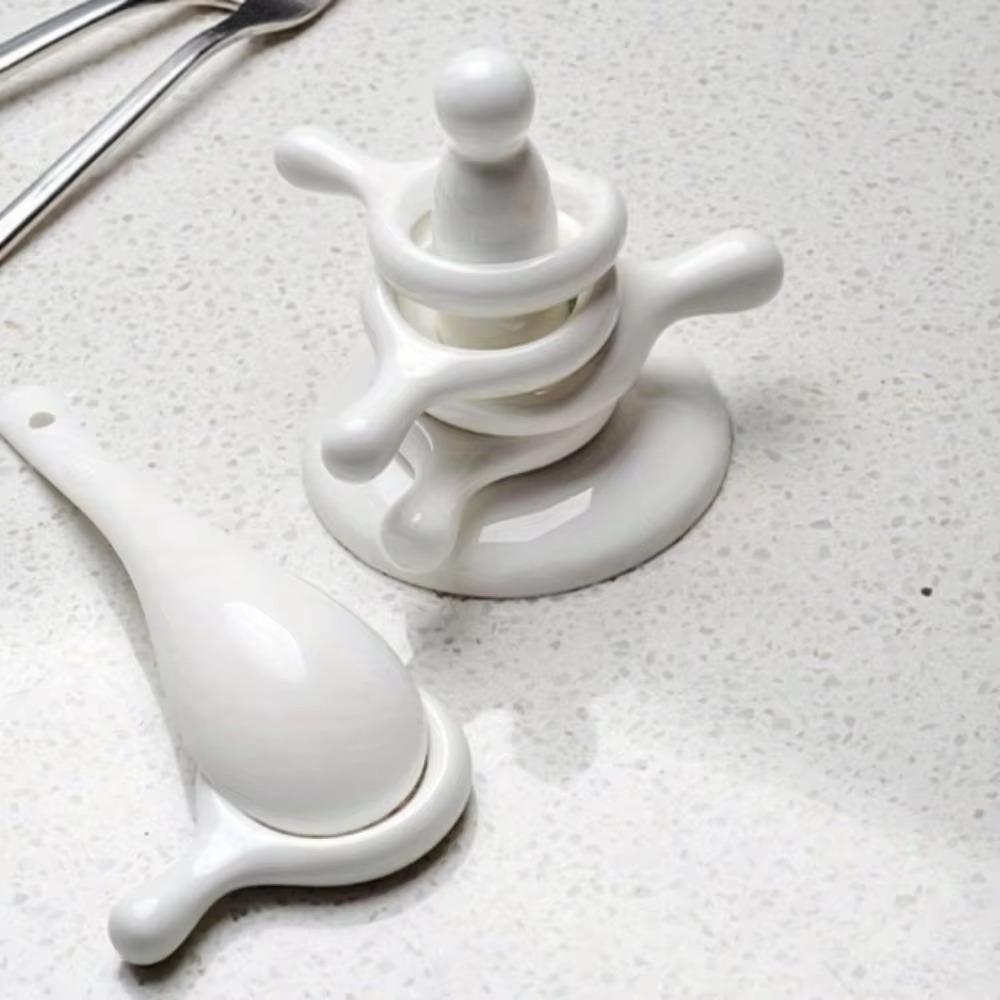 Q Shape Ceramic Spoon Rest Set Glazed Surface Chopsticks Rack Egg Tray Dining Table Decoration