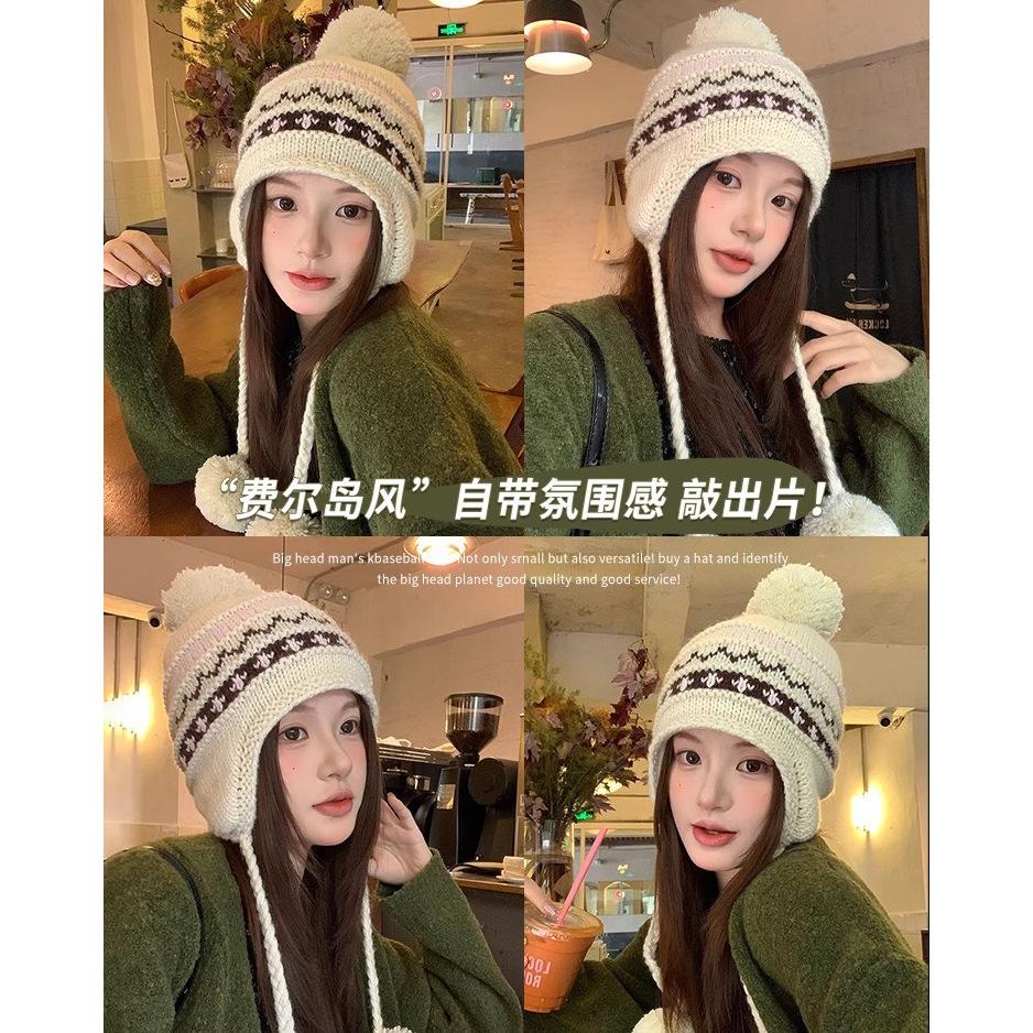 Retro Hairball Knitted Wool Hat for Children, Thickened In Autumn and Winter, Cold-proof and Warm Ear Protection, Lei Feng Hat Shows a Small Tide