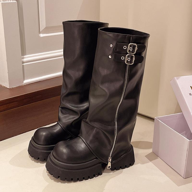 Designer Women Knee High Boots Female Platform Thick Bottom Trouser Legs Long Booties Autumn Winter Shoes