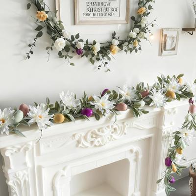 1pcs Colorful Artificial Easter Egg Wreath Rustic Spring Vine Decoration for Holiday & Table Centerpiece Decoration