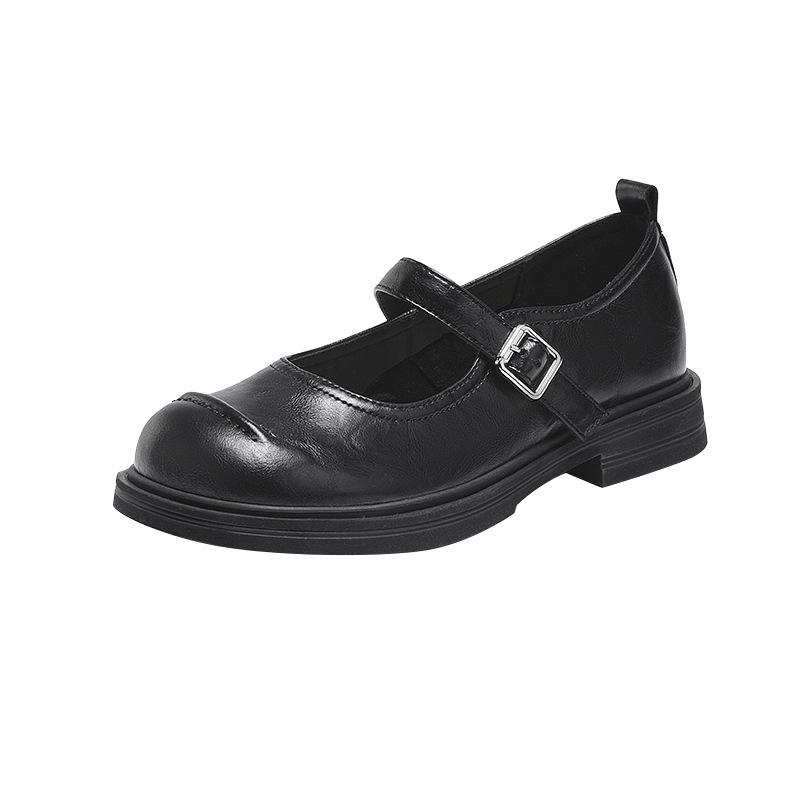 Leather Women's Buckle Flat Casual Shoes Women's Solid Color Mary Jane Women's Shoes