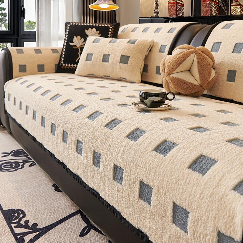 

New Year S Festive Plush Sofa Cushion Autumn And Winter High-End Straight Row Leather Sofa Seat Cushion Non-Slip Cover Cover Cloth 70*70cm