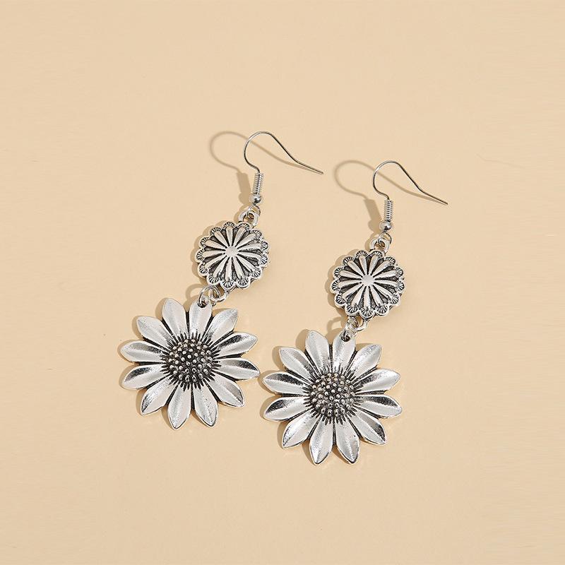 Sunflower Earrings For Women, Vintage Simple Alloy Splicing Flower Jewelry Gift