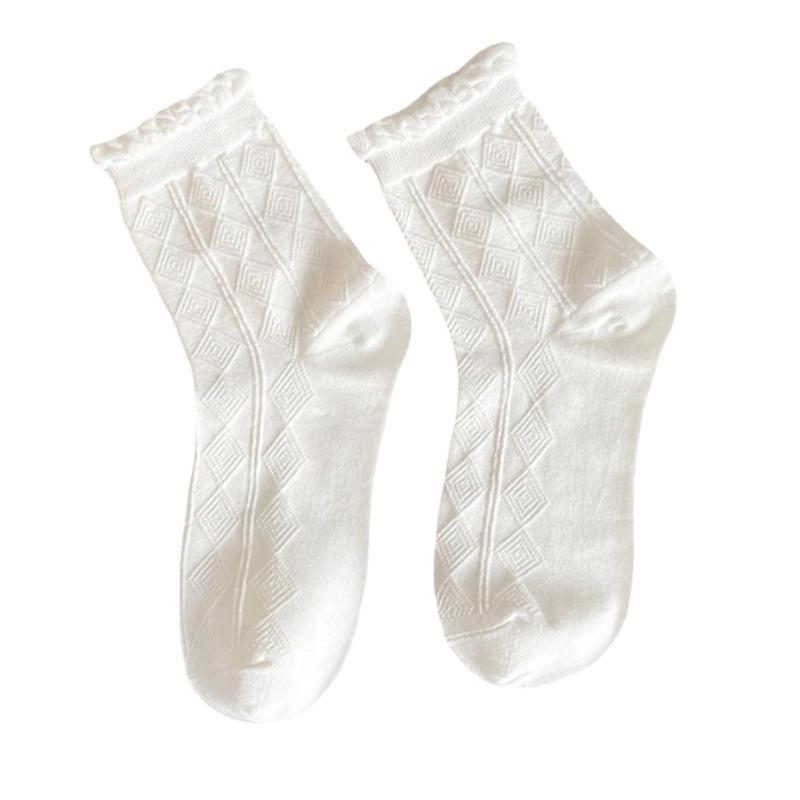 White Mid-calf Socks for Women in Autumn and Winter, Lace Cotton Pile Socks, Trendy Cotton, Sweat-absorbing