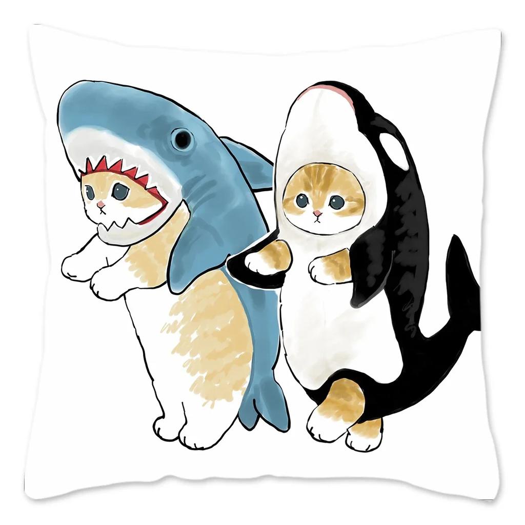 Funny CatShark Pillow Case Home Decoration Polyester Pillow Cover for Sofa Kawaii Cushion Cover Fundas Cojines  X